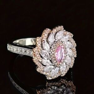Pink Marquise Cut Cubic Zirconia, Vintage-Inspired Engagement, Wedding, Ring